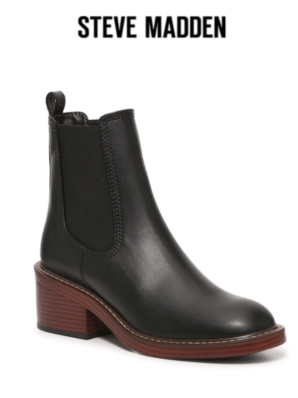STEVE MADDEN LAURELY BLACK CHELSEA ANKLE BOOTS BLOCK HEEL SIZE 9.5